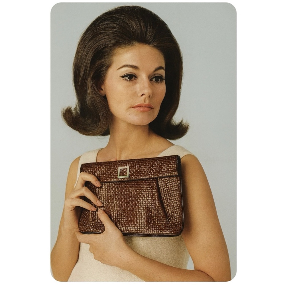 Vintage 1960s Meyers Women’s Brown Woven Leather Large Clutch MCM Buckle